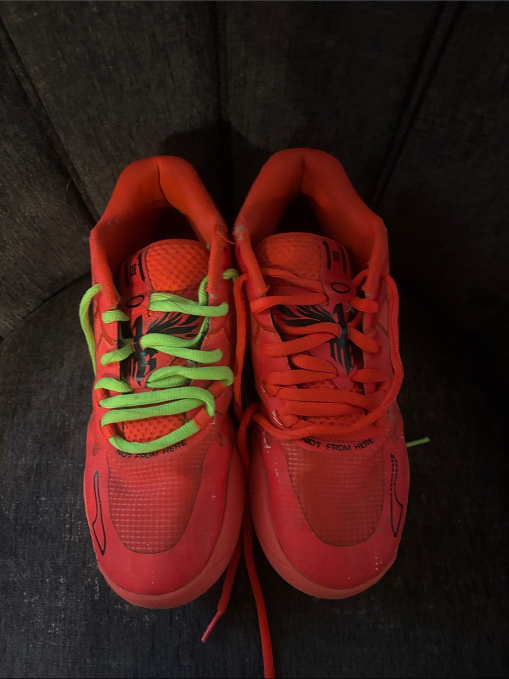 Puma Kids Red Sneakers with Neon Green Laces